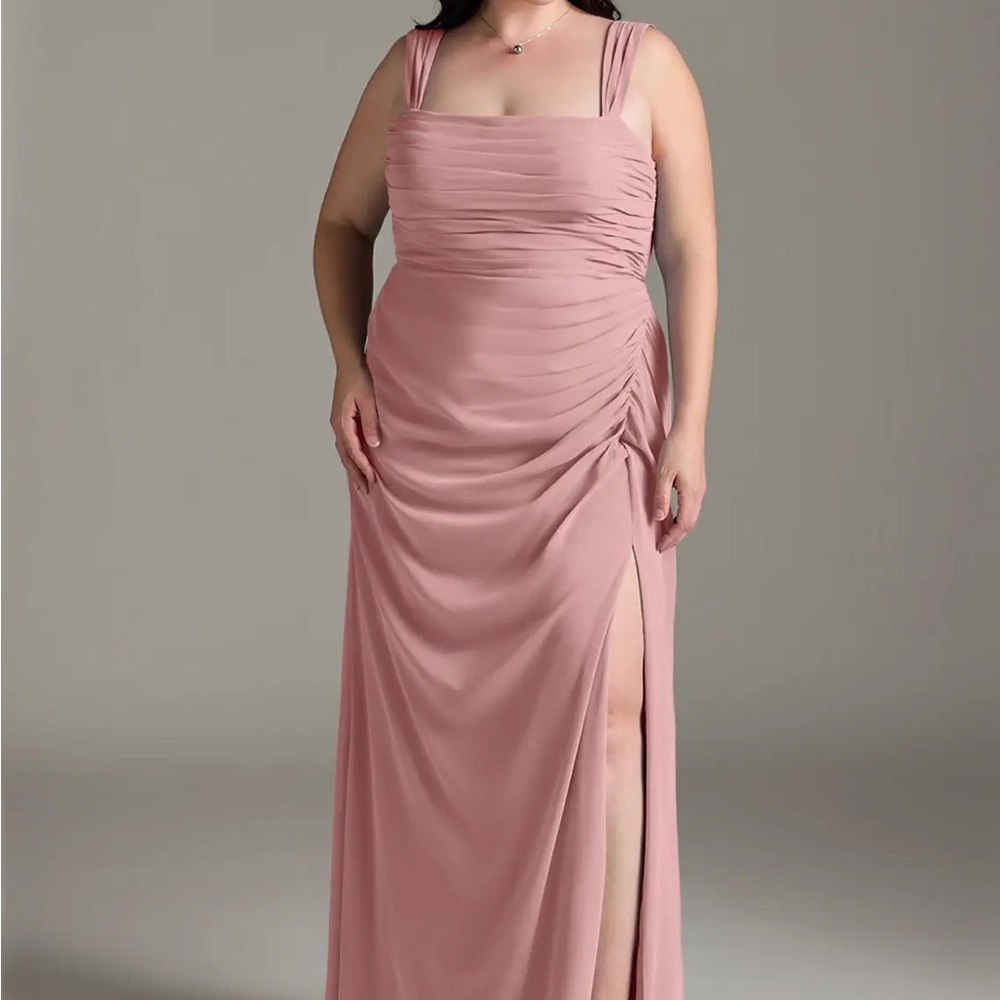 Azazie Blush Pink Ruched Wedding Dress